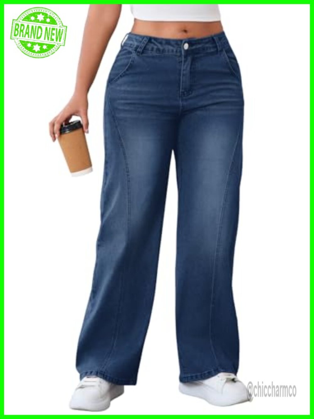 Women's Wide Leg High Waisted Straight Denim Jeans with Pockets